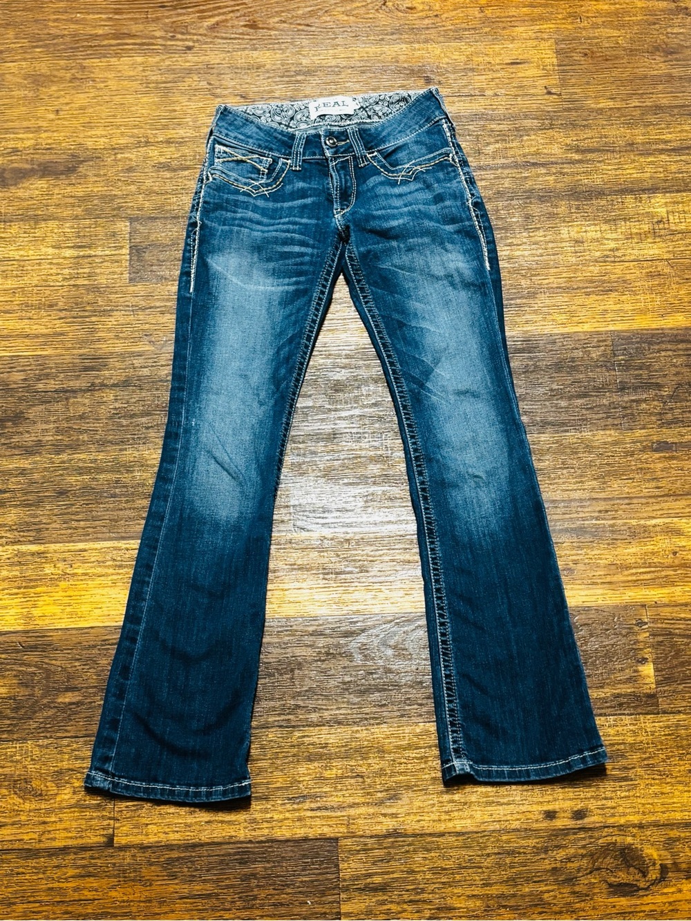 Ariat Dark Blue Boot Cut Jeans with Faded Detailing